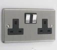 2 Gang - Double 13 Amp Switched Plug Socket : Black Trim