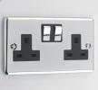 2 Gang - Double 13 Amp Switched Plug Socket : Black Trim