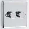 2 Gang 2 Way 400W Dimmer - Push to switch on | off, turn to dim. Each dimmer will control 400W of standard lights or 200W of halogen lights