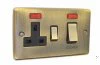 Double Plate - Used for cooker circuit. Switches both live and neutral poles also has a single 13 AmpMP socket with switch : Black Trim