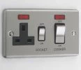 Double Plate - Used for cooker circuit. Switches both live and neutral poles also has a single 13 AmpMP socket with switch : Black Trim