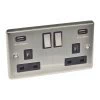 2 Gang - Double 13 Amp Plug Socket with USB A Charging Ports - Black Trim